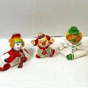 3 VTG Ceramic Hand Painted Figurines Circus Clowns 3"-3.5" Tall